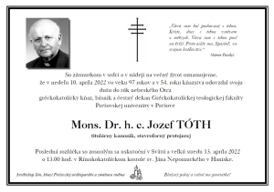 Zomrel Mons. Dr. h. c. Jozef Tóth
